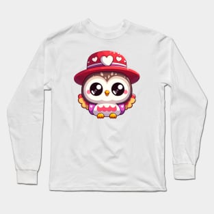 Copy of Cute Kawaii Valentine's Owl with a Hearts Hat Long Sleeve T-Shirt